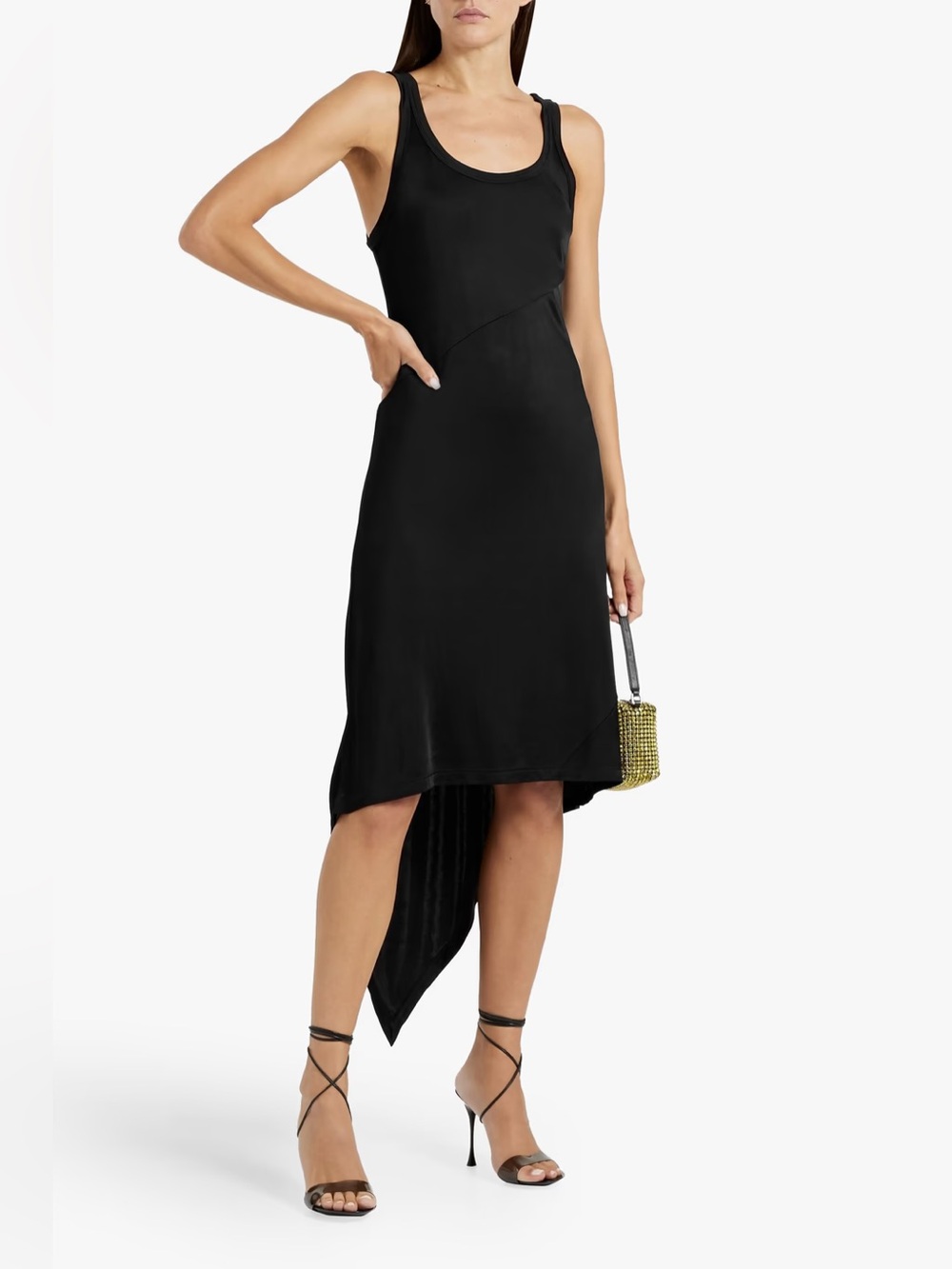 NWT Helmut Lang Liquid Jersey Scarf Hem Black Tank Dress - Size Medium